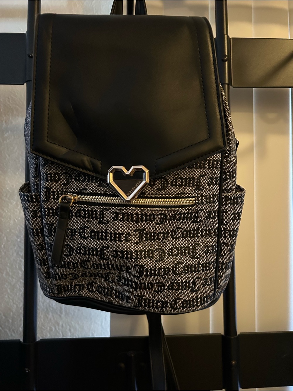 Juicy Couture Black and Gray Logo Mini Backpack with Heart Hardware